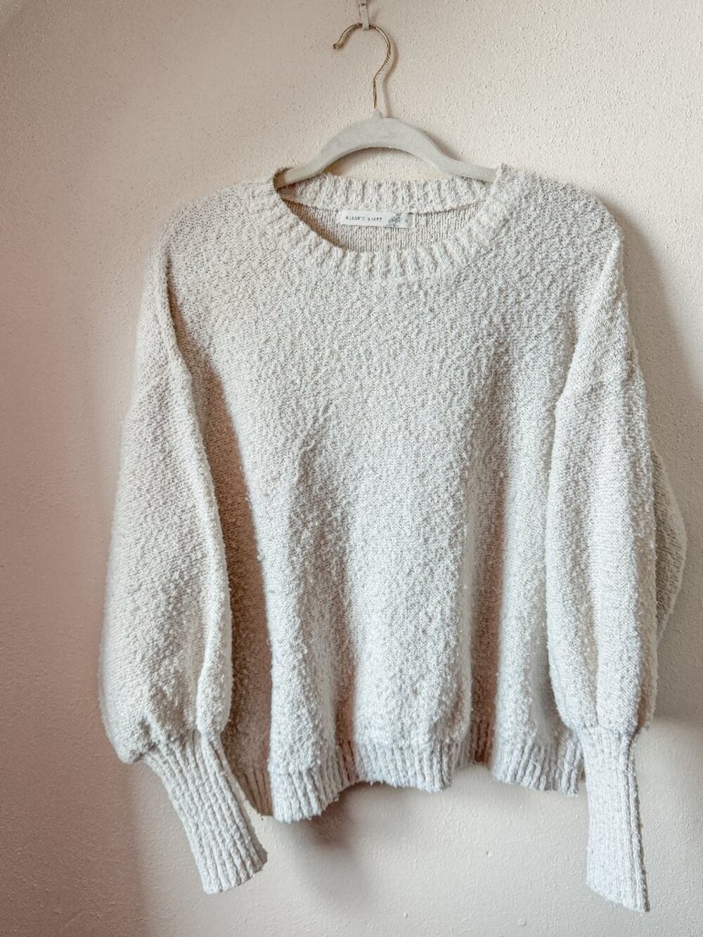 Altar'd State Bouclé Balloon Sleeve Crewneck Sweater Cream Size M